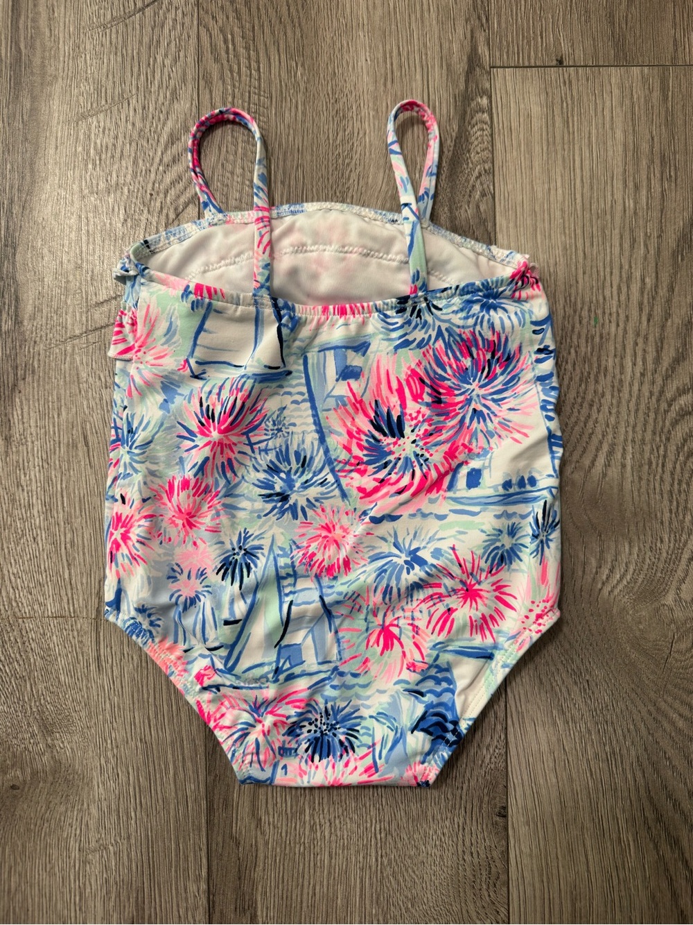 Lilly Pulitzer Pink & Blue Floral Ruffle One-Piece Swim - Picture 2 of 3